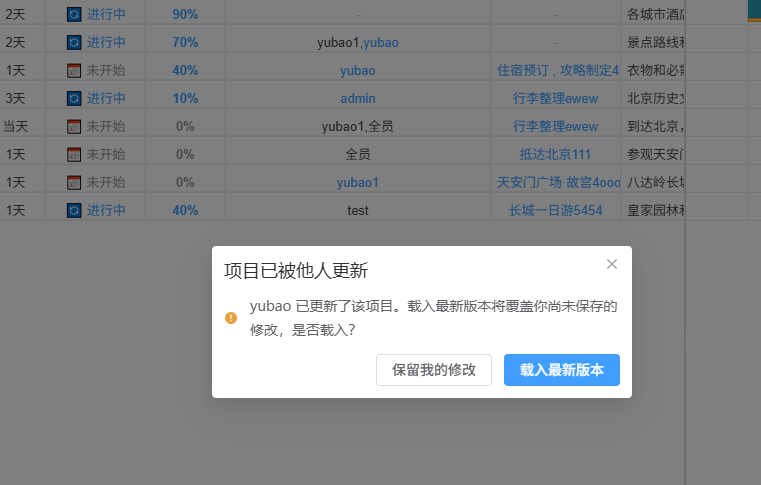 星甘StarGantt 远端保存提醒与冲突处理